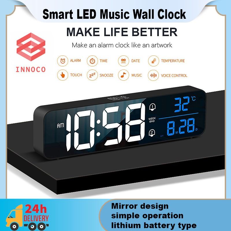 Digital LED Desk Alarm Clock Large Mirror Display USB Snooze Temperature G  4R