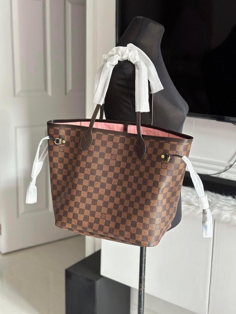 Louis Vuitton Lv neverfull shopping bag Damier ebene with pink