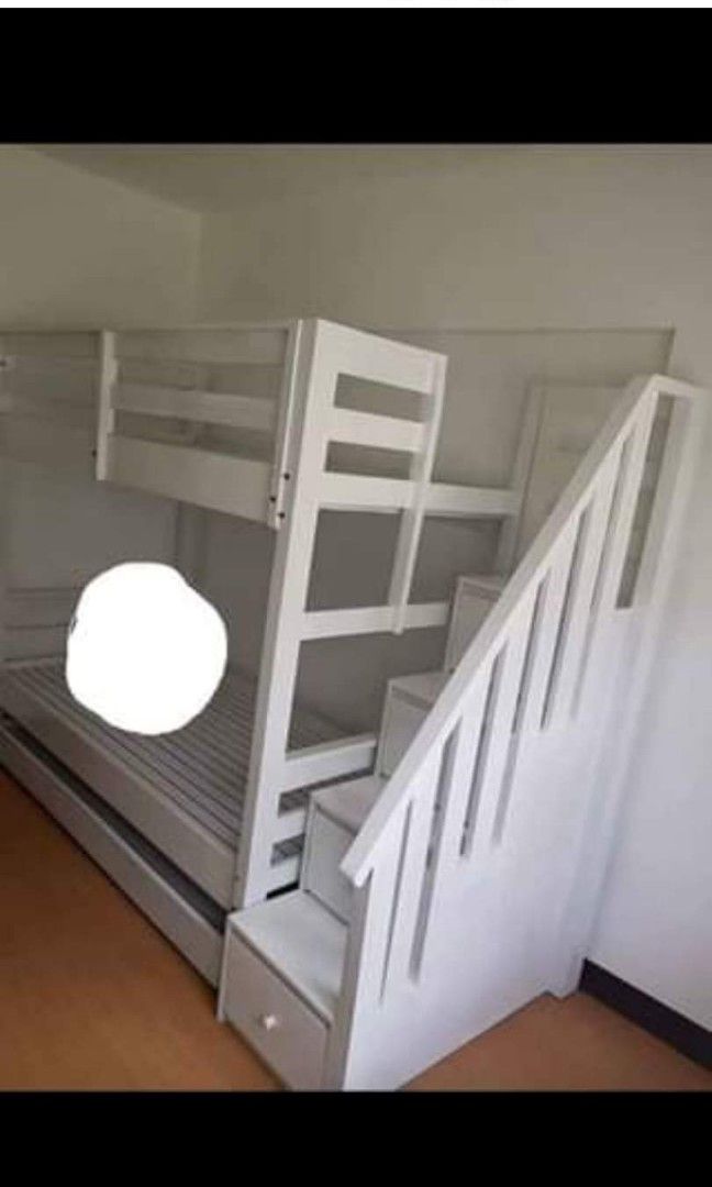 Second hand bunk bed w/ pull out and staircase drawers on Carousell