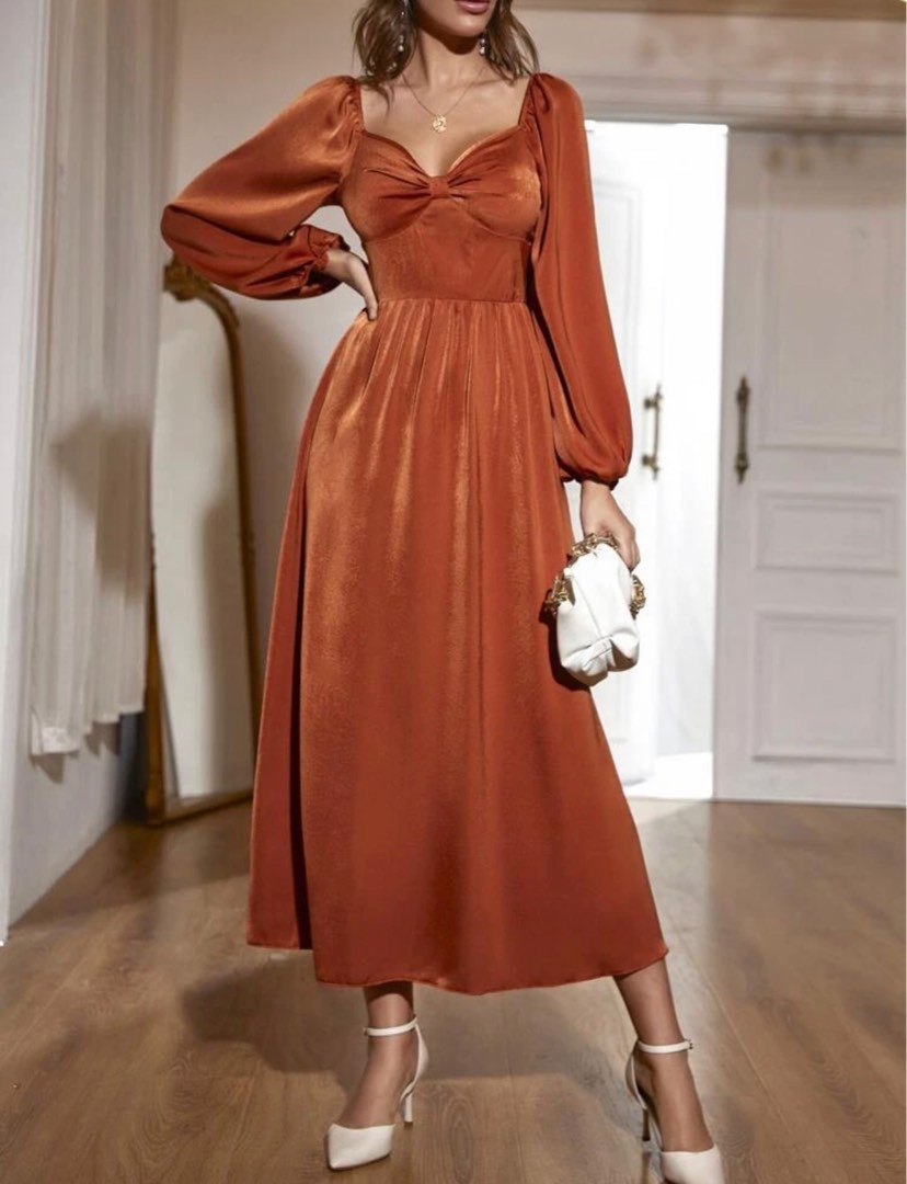 Shein Burnt Orange Long Dress, Women's Fashion, Dresses & Sets, Dresses ...
