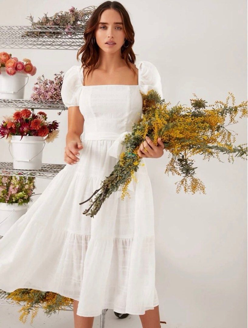 Shein White Puff Dress (Category: Dresses) located in Silang. Submitted by declutter_cat (Listing ID 1245763489, Image 2). Description: Shein White Puff dress ✔️ Brand new ✔️ No flaws Size small to semi med (can fit to XS if ipa adjust) RFS: decluttering .