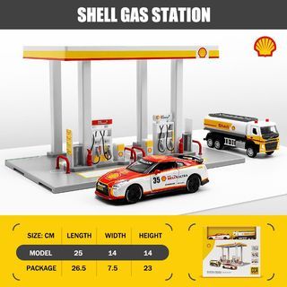 Gulf Oil Gas Station Cca Assembly Shell Gas Station Gulf Oil Gas Station  Playset With Nissan Gt-R R35 And Volvo Truck Oil Alloy Car Model, Hobbies &  Toys, Toys & Games On