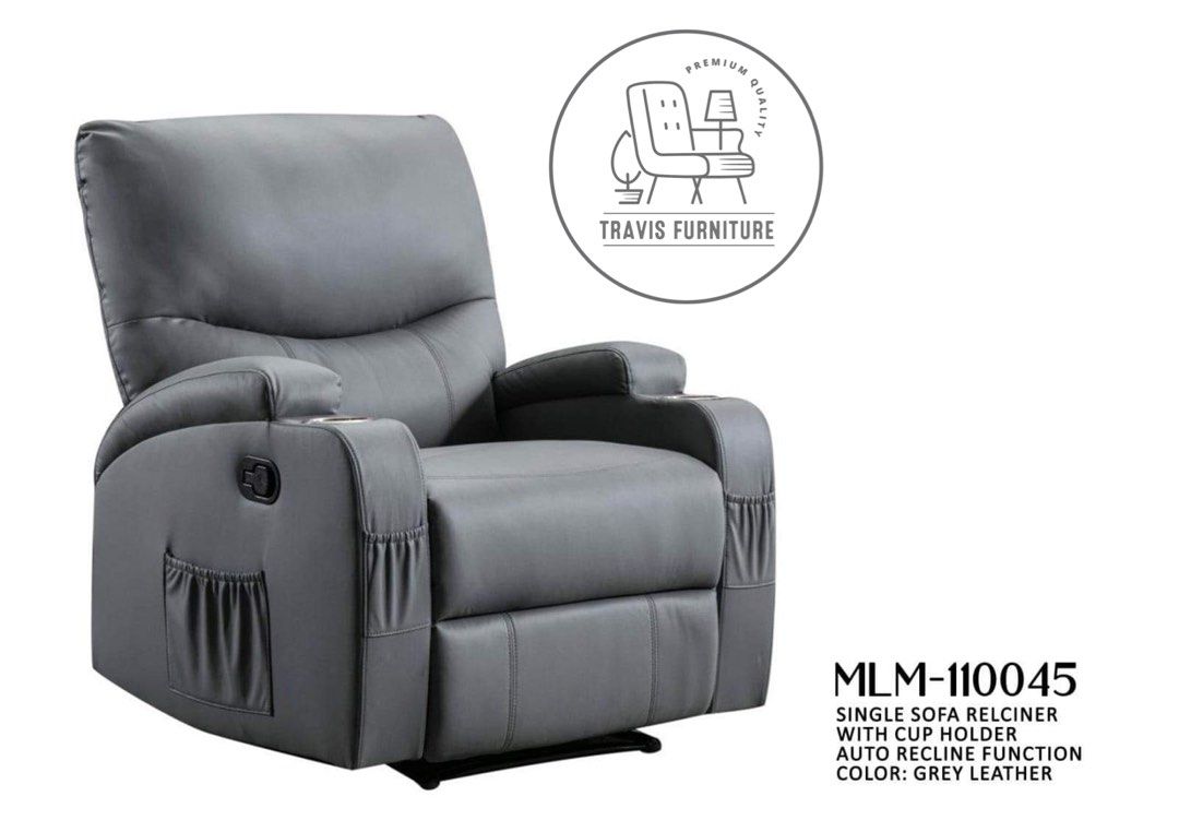 Single Recliner Chair (Sofa) (Category: Chairs) located in Manila. Submitted by travisfurnitureshop (Listing ID 1245624401, Image 2). Description: 1 Seater Reclining Chair with Cupholder & Side pocket Color: Leather Black, Grey Model: MLM-110045 Auto Recline function Dimension: 32L" x 32D" x 40H" inches ‼️ COMFORTABLE CHAIR FOR NETFLIX 🍿 ‼️ VERY DURABLE RECLINER SOFA ‼️ WE ACCEPT CASH ON DELIVERY/ONLINE TRANSFER ‼️ ADDITIONAL DELIVERY DEPENDING 