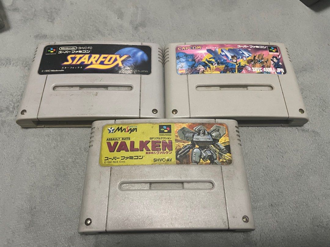 Super Famicom Games (Category: Nintendo) located in Mandaluyong City. Submitted by mr.playsafe (Listing ID 1245714663, Image 1). Description: Super Famicom Games Starfox - 400 X-Men - 1,300 Valken - 1,900 Tested and working Warranty: No Warranty. Meet up: Kalentong, Mandaluyong Mode of Payment: Gcash Shipping: Lalamove or LBC.