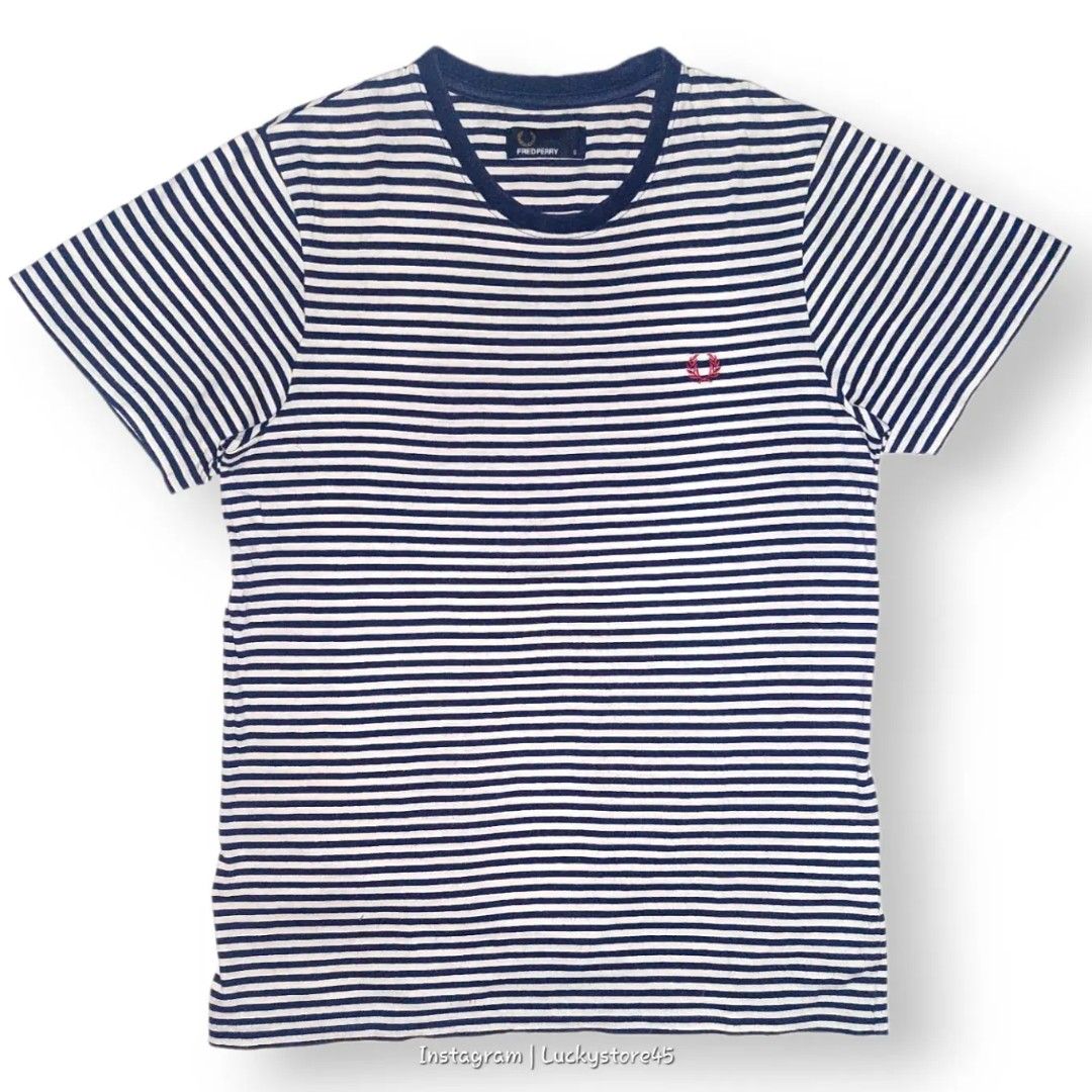 T-SHIRT FRED PERRY STRIPE ( SALUR ) ORIGINAL, Fesyen Pria, Pakaian , Atasan  di Carousell
