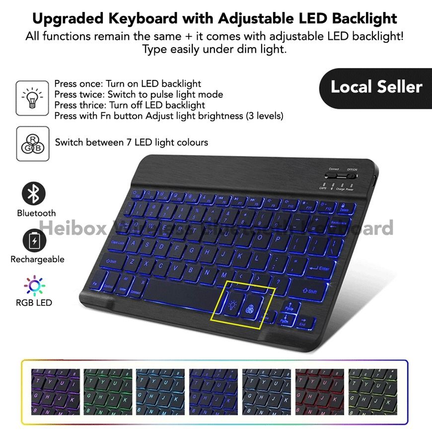 Wireless Bluetooth Keyboard with RGB LED Backlight Silent Rechargeable ...