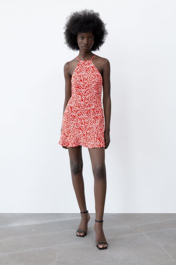 Zara red halter neck dress store