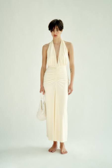 Zara Light Yellow Draped Halter Long Dress / Gown XS, Women's Fashion,  Dresses & Sets, Evening dresses & gowns on Carousell
