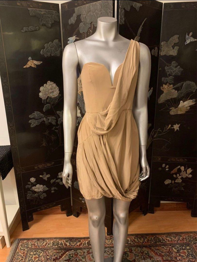 zimmermann beige dress Zimmermann Awaken Metallic Gold Ruffled Knit Midi Dress