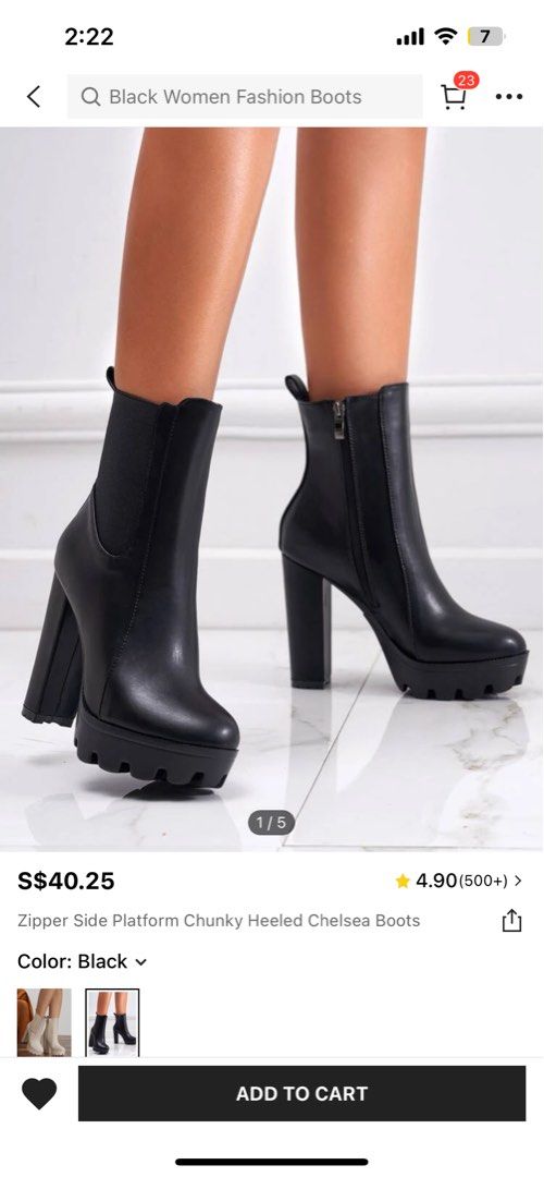 Zipper platform chunky high heel chelsea boots