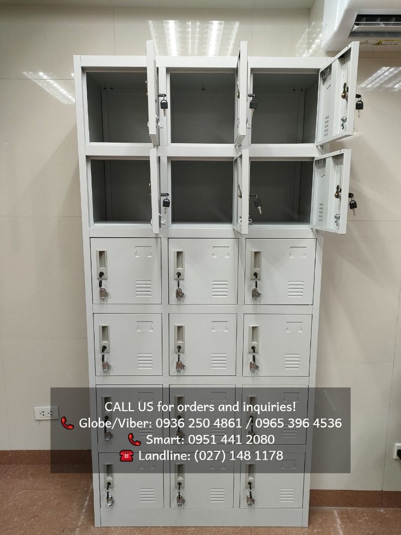 18 Door Locker with Padlock Hasp and Name Plate, Light Gray on