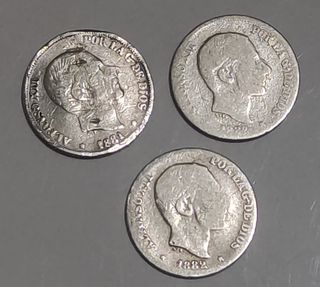 1pc 1881 and 2pcs 1883 10 Centimos de Alfonso XII Spanish- Philippine Silver Coins