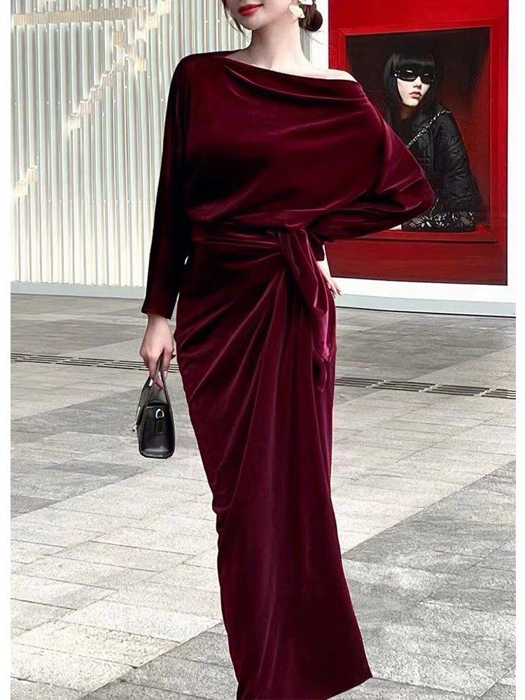 2piece maroon velvet set Women s Fashion Dresses Sets Evening