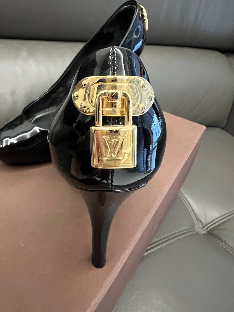 60 off Louis Vuitton Black Patent Heels With gold locks