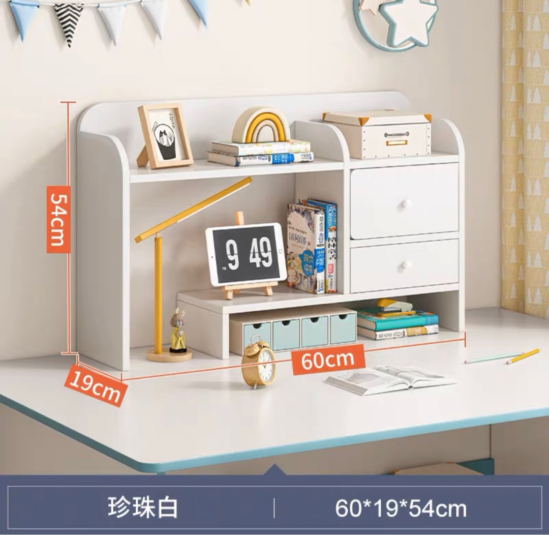 60x19x54cm White Desk Shelf w Drawer , Furniture & Home Living