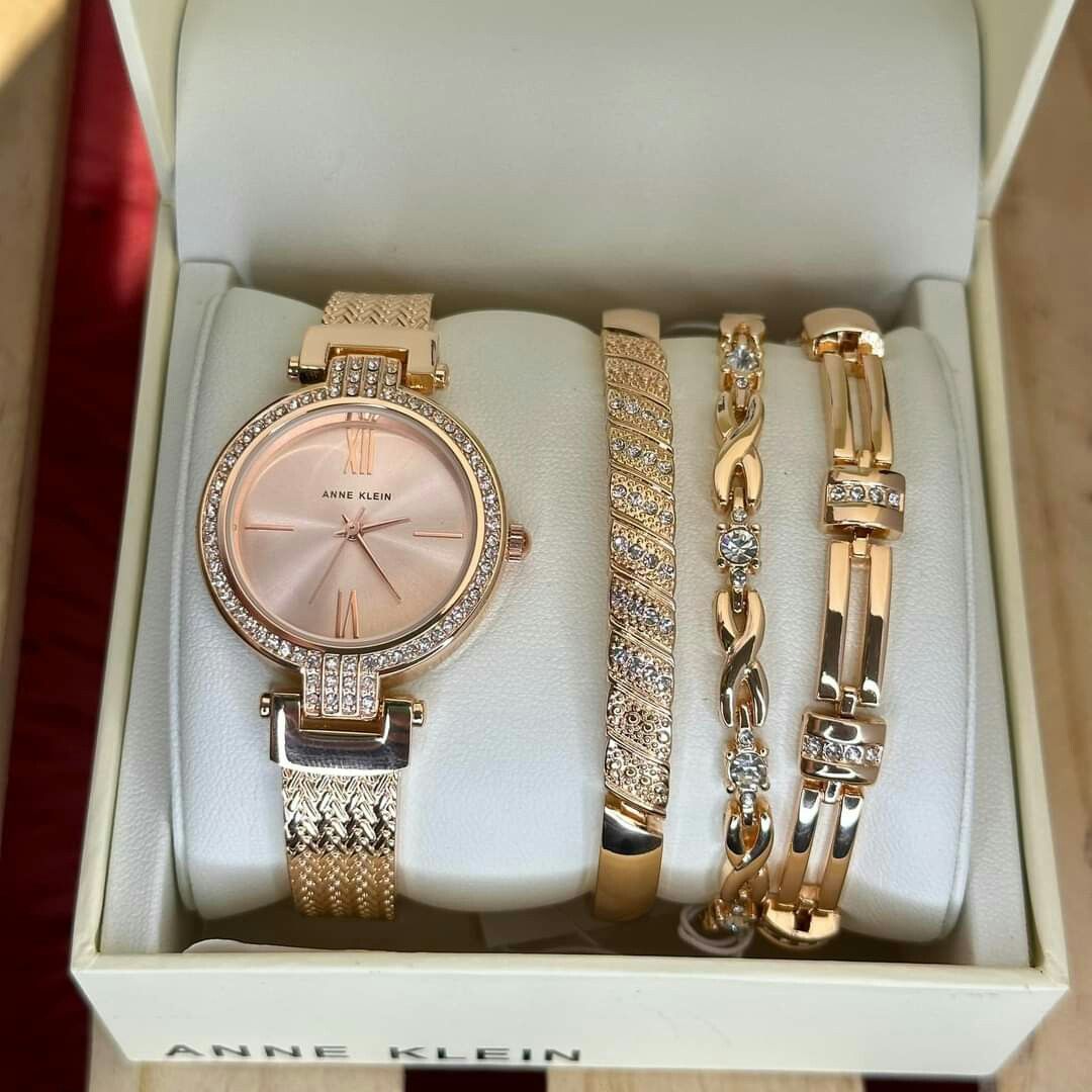 Anne Klein Premium Crystal Accented Gold/Rose Gold Watch and