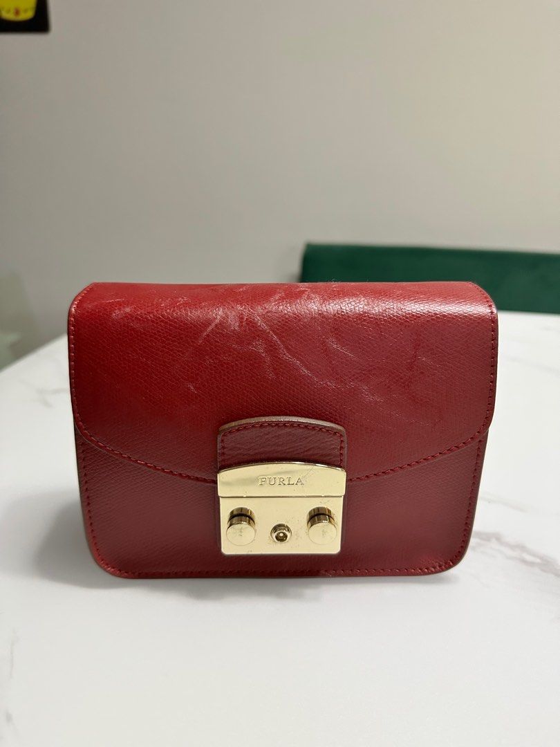 Authentic Furla Metropolis Maroon Red Sling Cross Body Bag Without Chain
