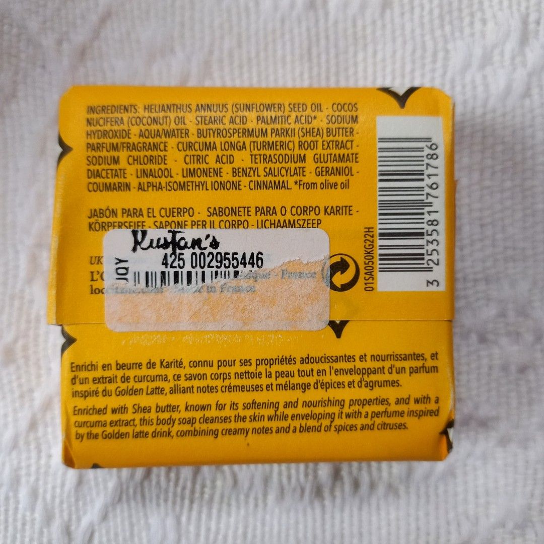 AUTHENTIC L’OCCITANE Shea Golden Latte Extra-Gentle Soap (Category: Bath) located in Manila. Submitted by sparklyfinds (Listing ID 1235940831, Image 2). Description: Try the luxury brand L’OCCITANE at a cheaper price. This gentle soap will leave your skin soft and nourished. Original price: ₱ 350 at Lazada L’OCCITANE flagship store Check out other Bath accessories/Soap on my listing: • Body Luxurious Mystic & Dust Cream Bath 270 mL (https://carou