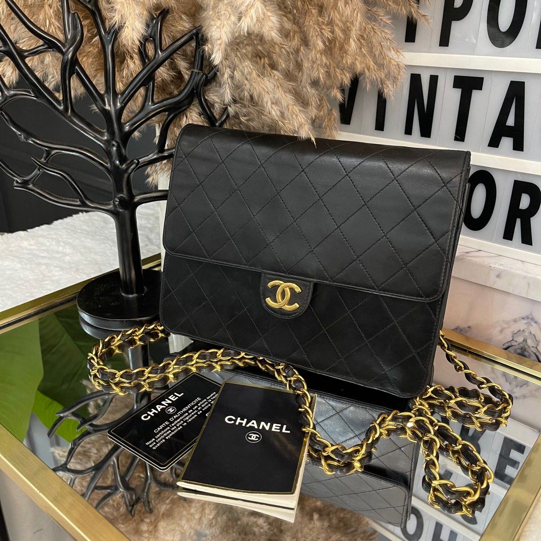 Authentic Vintage Chanel Classic Small Flap Bag In Black Quilted Lambskin &  24k Champagne Gold -Plated Hardware, Luxury, Bags & Wallets on Carousell