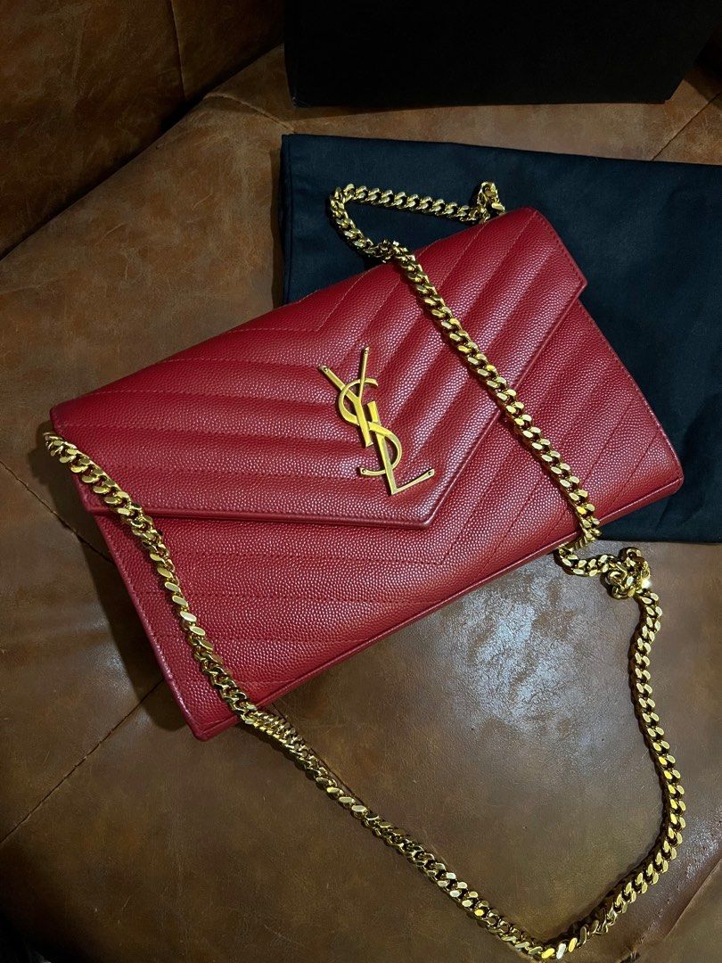 💯 AUTHENTIC YSL LARGE WALLET ON CHAIN (WOC) DARK BEIGE GHW