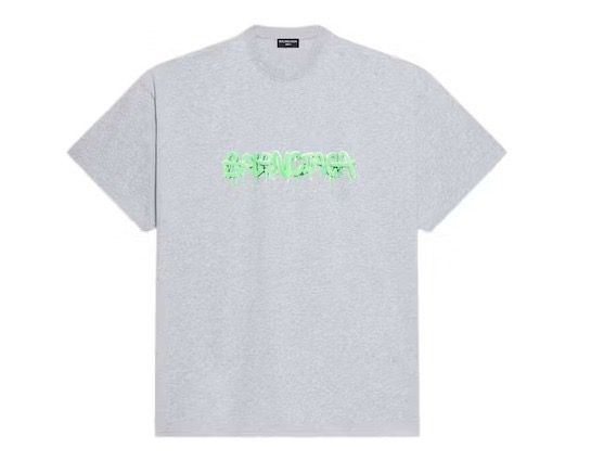 Balenciaga Slime Oversized T-shirt Gray/Green, 名牌, 服裝- Carousell