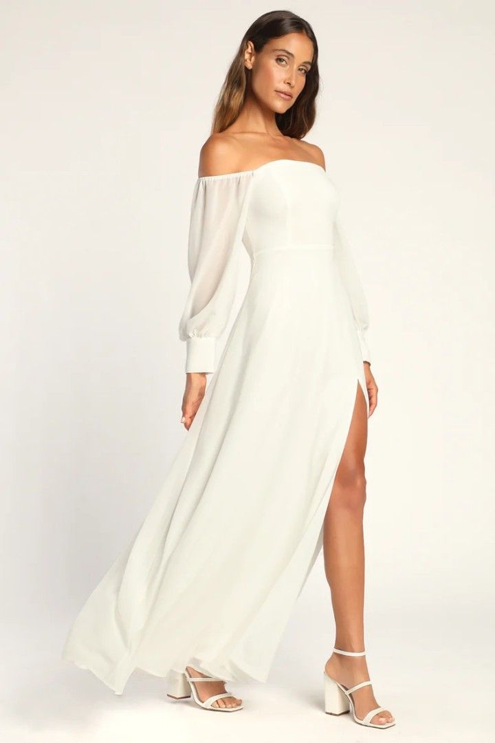 White long sleeve best sale dress off the shoulder