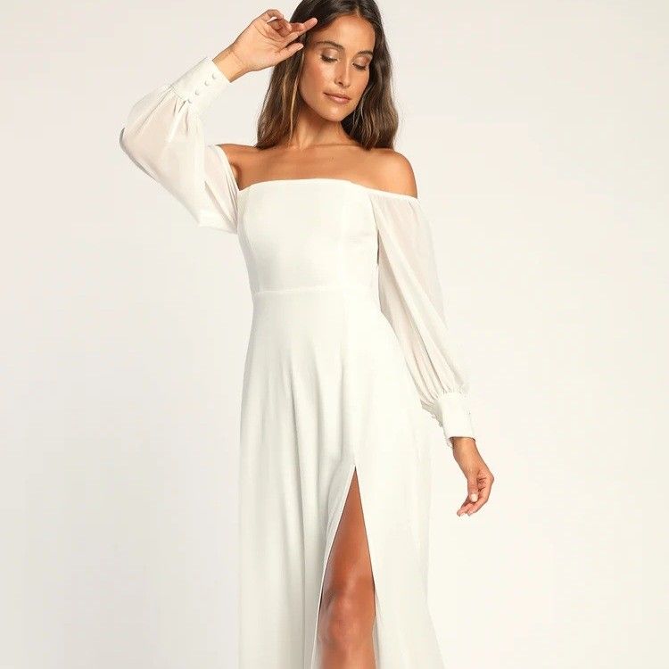 White long sleeve off the shoulder dress online