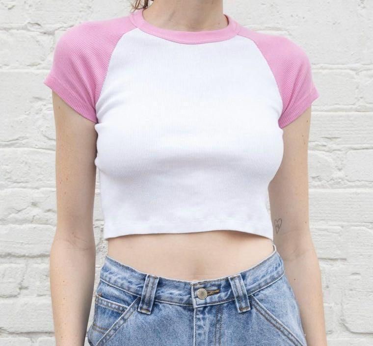 Brandy Melville Pink and White Bella Top, Women's Fashion, Tops
