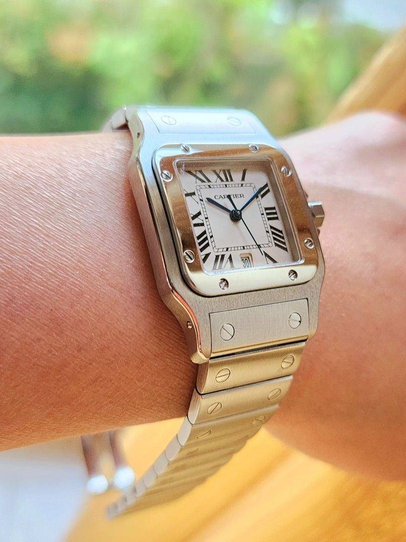 Cartier Santos Galbee White Roman Dial Date Steel Mid Size Ladies Quartz