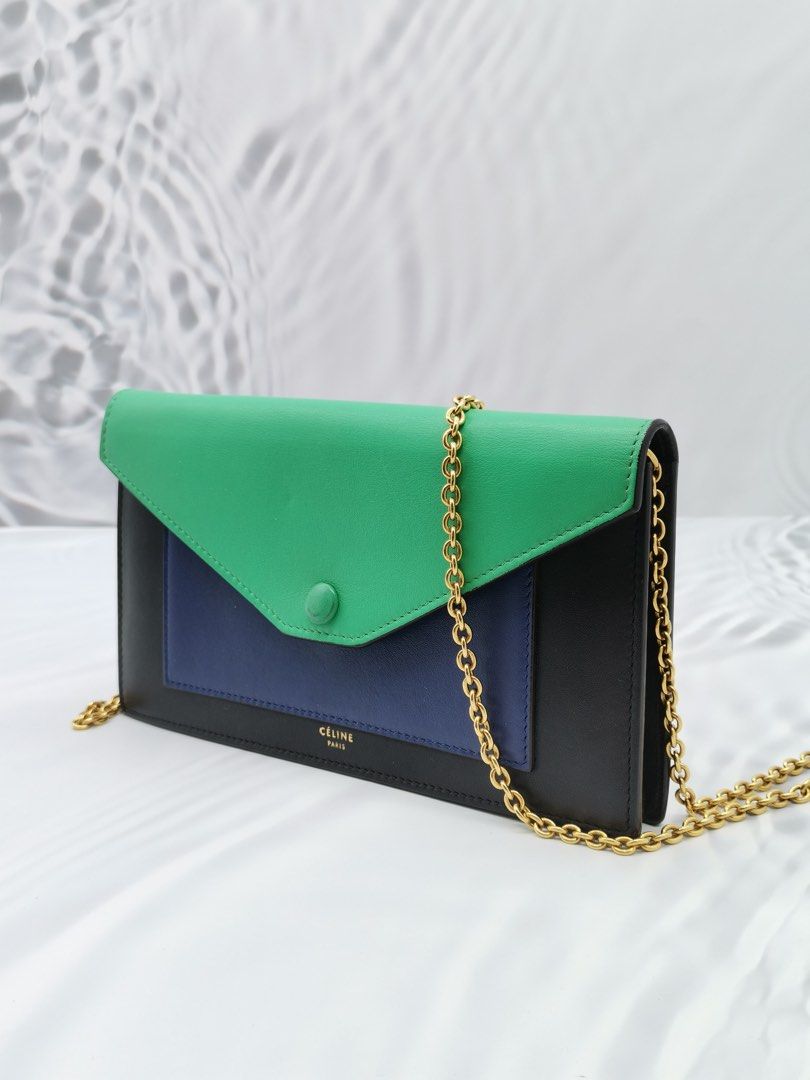Celine Tri-Colored Leather Envelope Wallet on Chain Bag