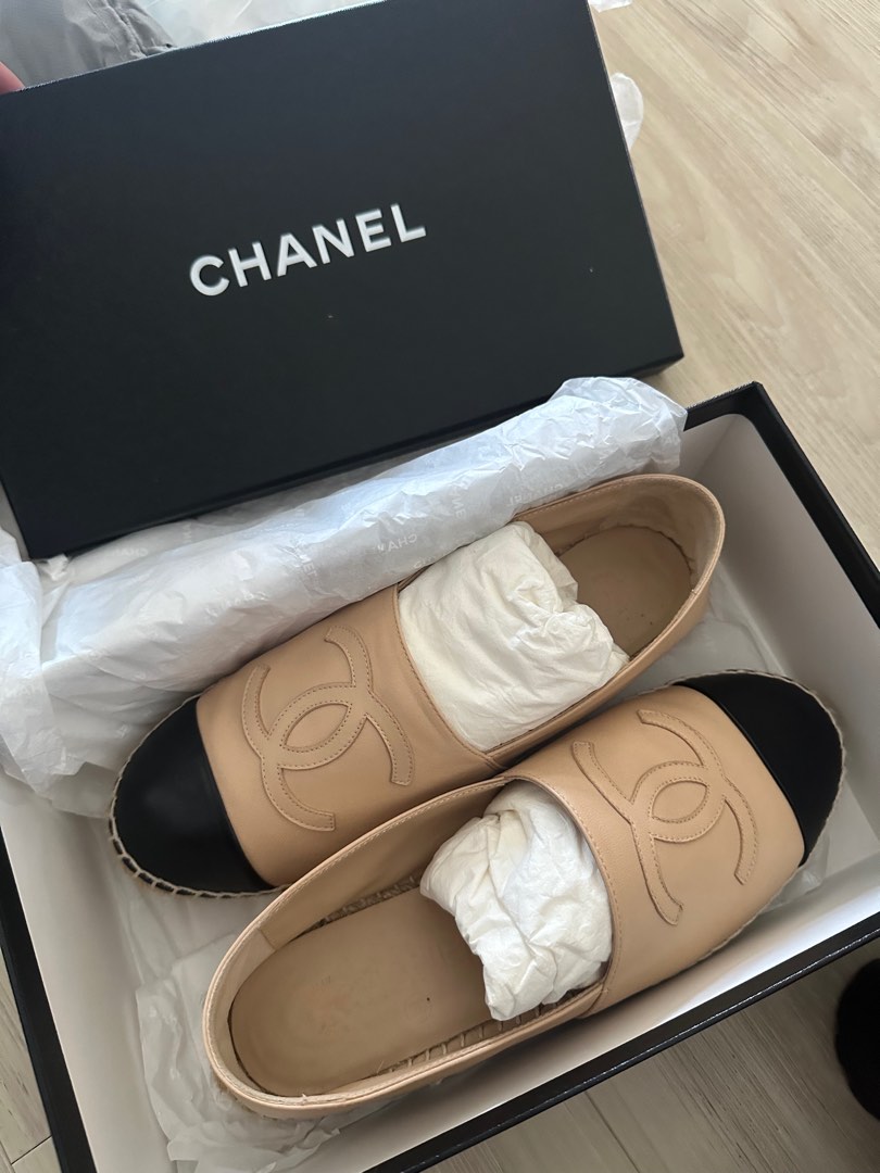 Chanel Espadrilles (Lambskin, Beige & Black), Women's Fashion, Footwear,  Loafers on Carousell