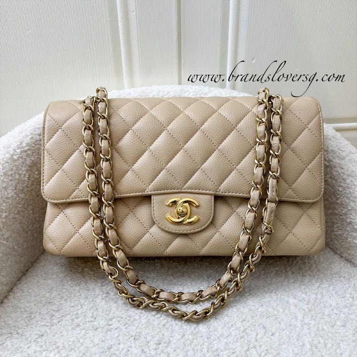 Chanel classic medium double flap in beige peach lamb skin !, Luxury, Bags  & Wallets on Carousell