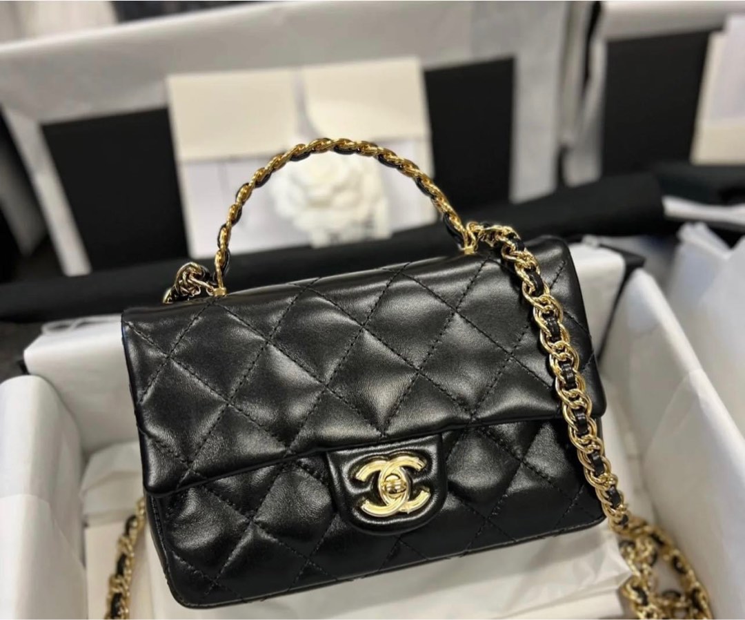 Chanel Mini Rectangular Top Handle Black Lambskin Lghw, Luxury, Bags &  Wallets on Carousell