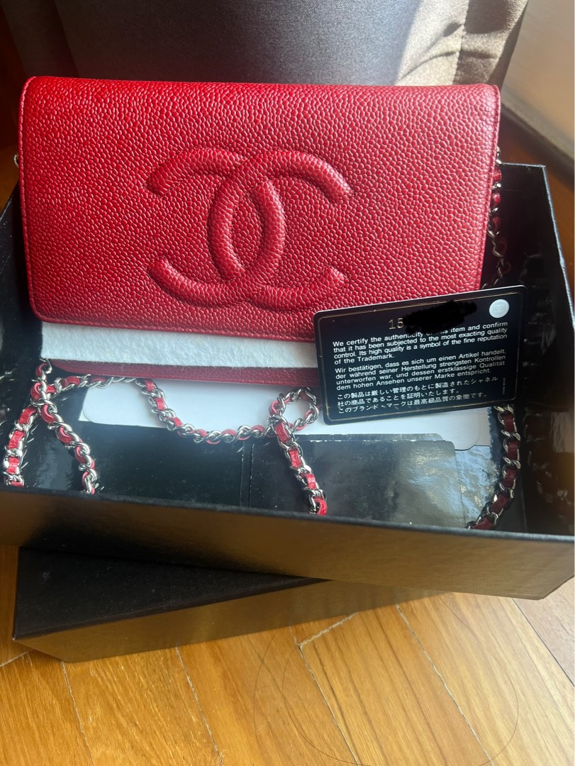 Chanel Timeless WOC wallet on chain in red, Luxury, Bags & Wallets on  Carousell