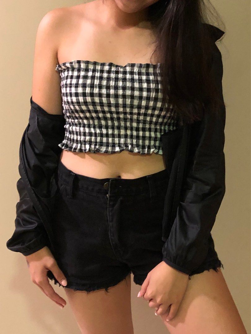 Checkered deals strapless top