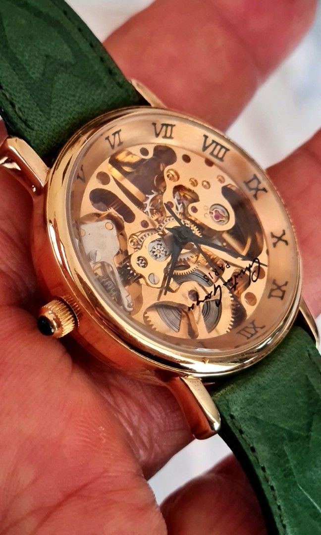 Christian Georges Paris Rare Skeleton Timepiece Mechanical Hand-Wind  Excellent Condition ! FULL SOLID BRACELET