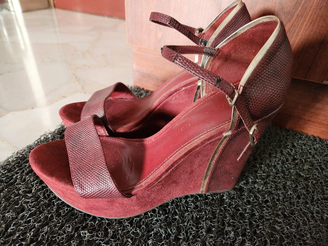 C K Dark Red Wedges Women s Fashion Footwear Heels on Carousell