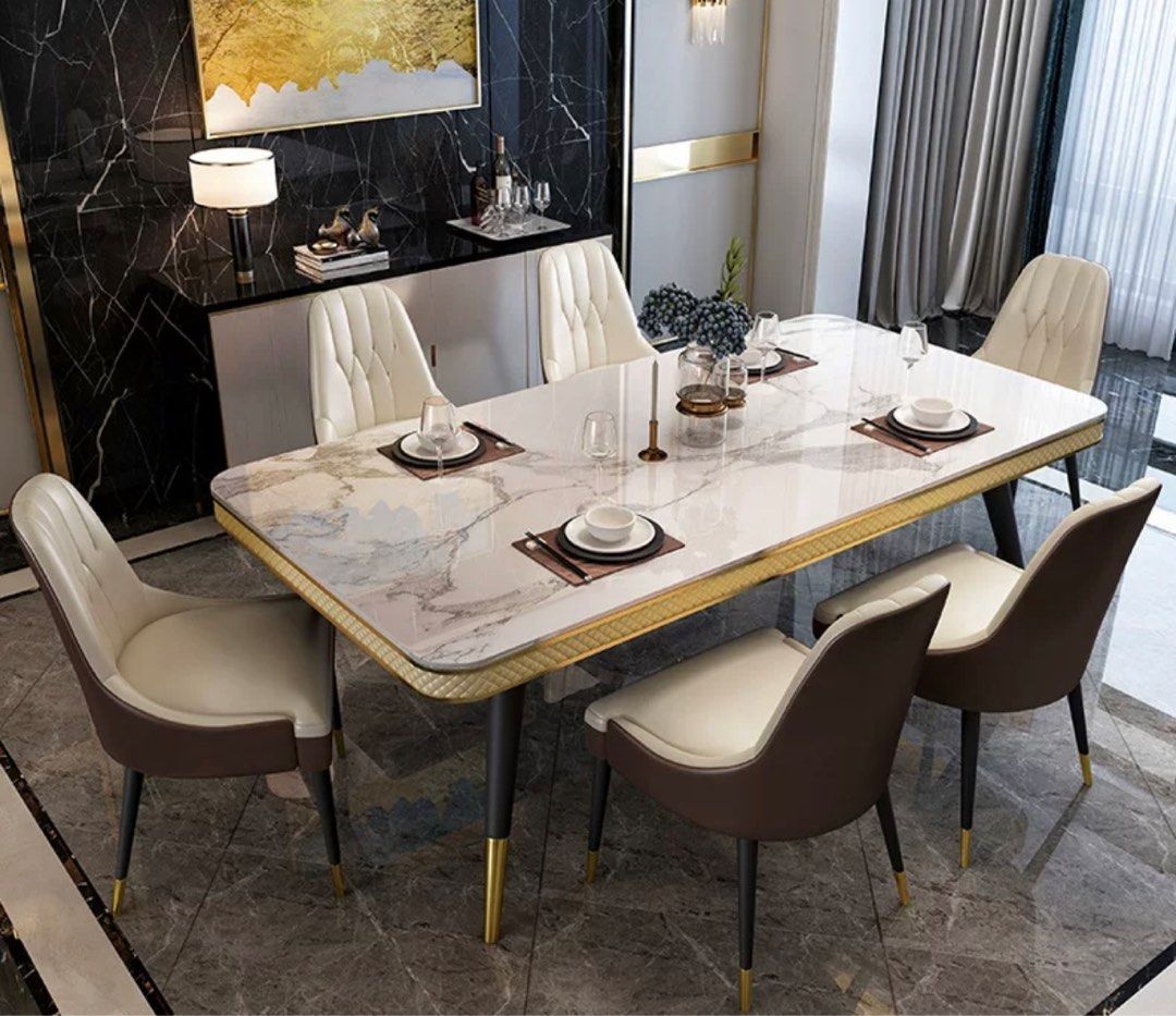 DAMON Modern Marble Dining Table, Furniture & Home Living, Furniture