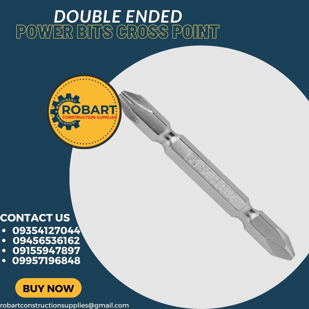 DOUBLE ENDED POWER BITS - CROSS POINT (Category: Construction Tools & Equipment) located in Manila. Submitted by robartconstructionsupplies07 (Listing ID 1245808539, Image 1). Description: DOUBLE ENDED POWER BITS - CROSS POINT 1/4" HEX. SHANK EDP No. : 07712-01120 - 100PHP CAT. No. : AC-12 PT. Size : 2 Length : 100mm Hardness : HARD EDP No. : 07712-01110 - 77.33PHP CAT. No. : AC-12 PT. Size : 2 Length : 65mm Hardness : HARD - - 𝑹𝑶𝑩𝑨𝑹𝑻 𝑪𝑶�