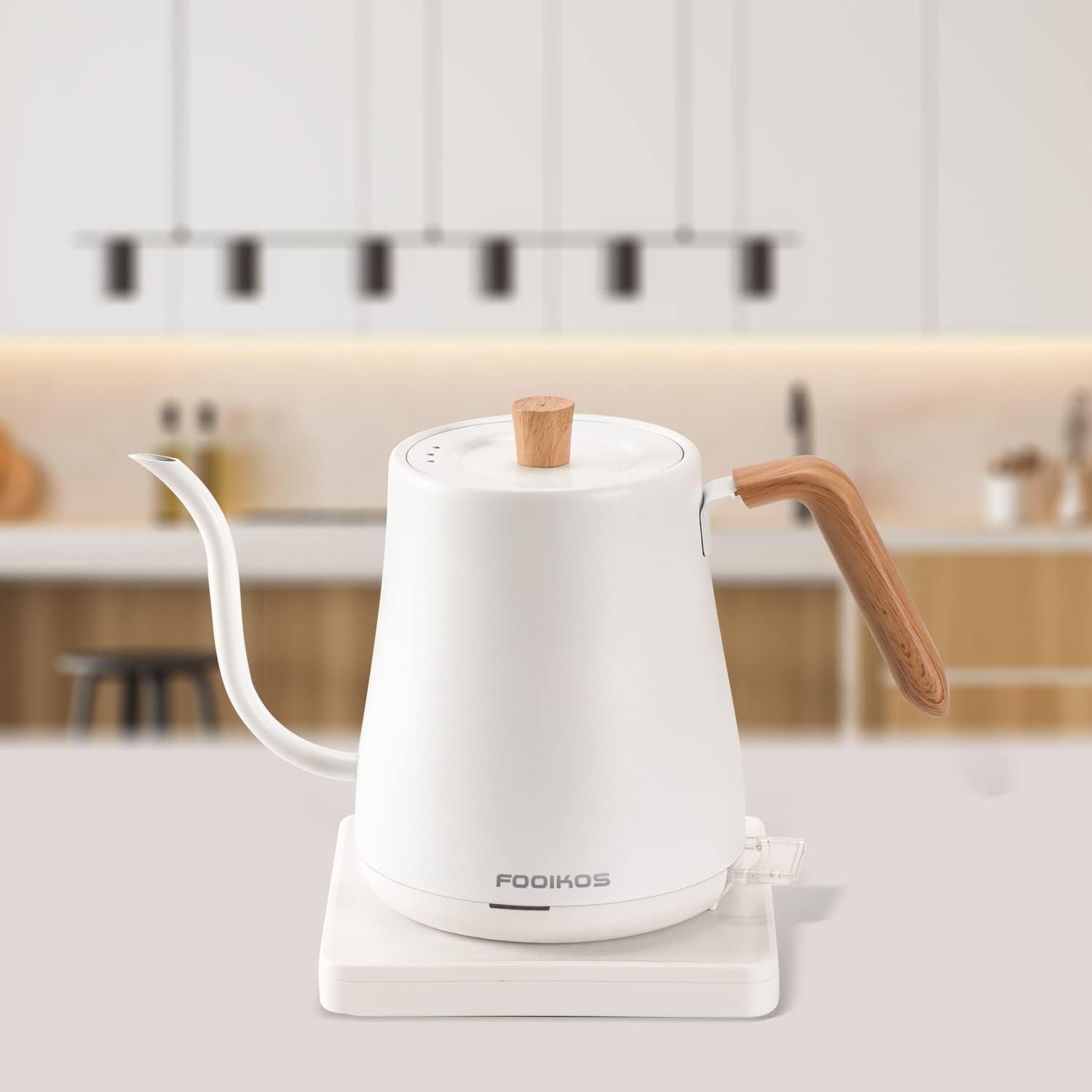 Fooikos Electric Gooseneck Kettle 0.8L for Pour Over Coffee and Tea, Food  Grade 304 Stainless Steel, 1000W Quick Heating (White) (Wood-White), TV u0026  Home Appliances, Kitchen Appliances, Kettles u0026 Airpots on Carousell