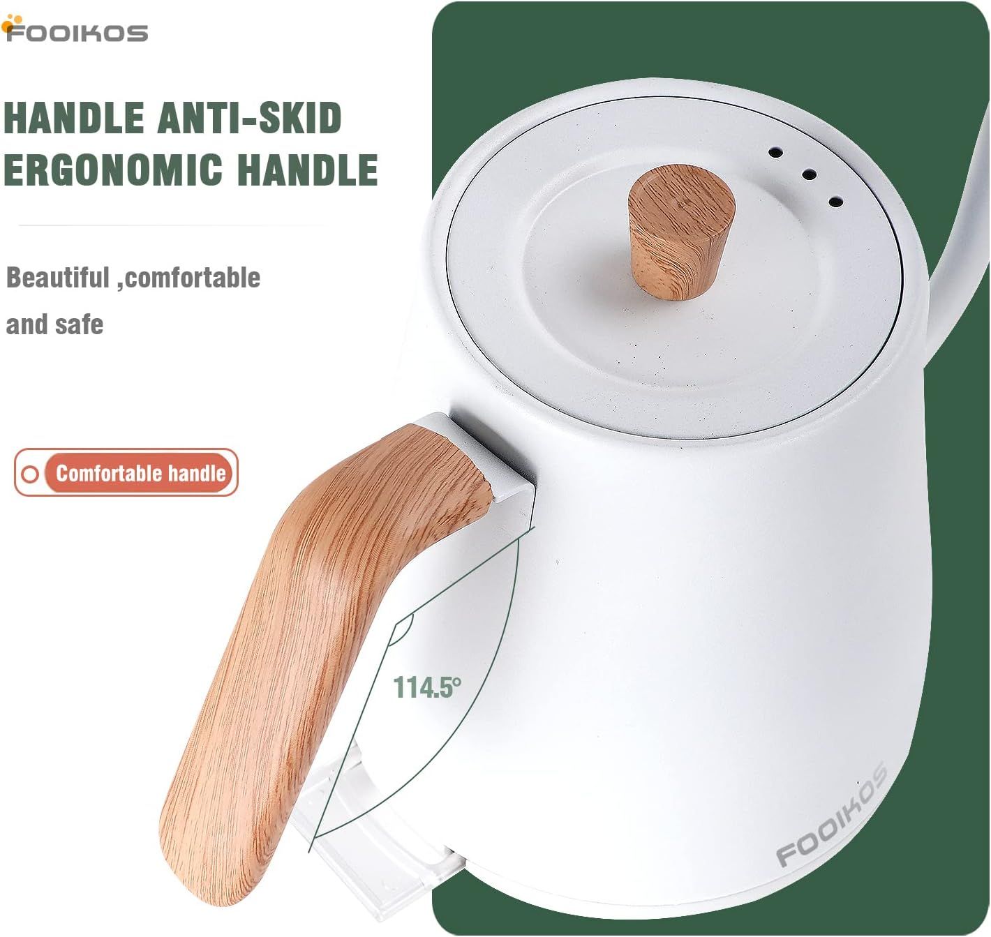 Fooikos Electric Gooseneck Kettle 0.8L for Pour Over Coffee and