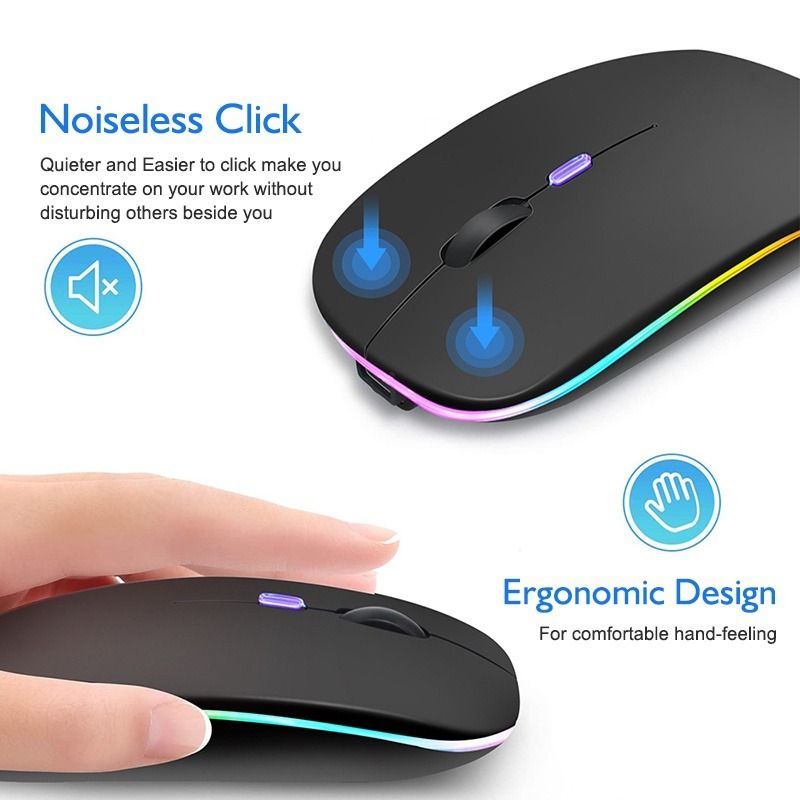 Wireless Gaming Mouse Rechargeable with Silent Rainbow