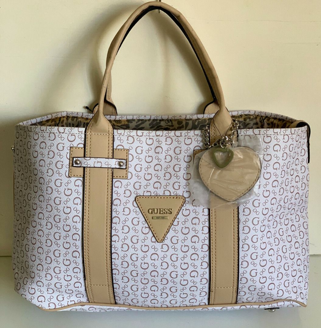 GUESS MARCIANO BRIGHT CANDY WHITE SHOPPER SATCHEL TOTE BAG PURSE SALE