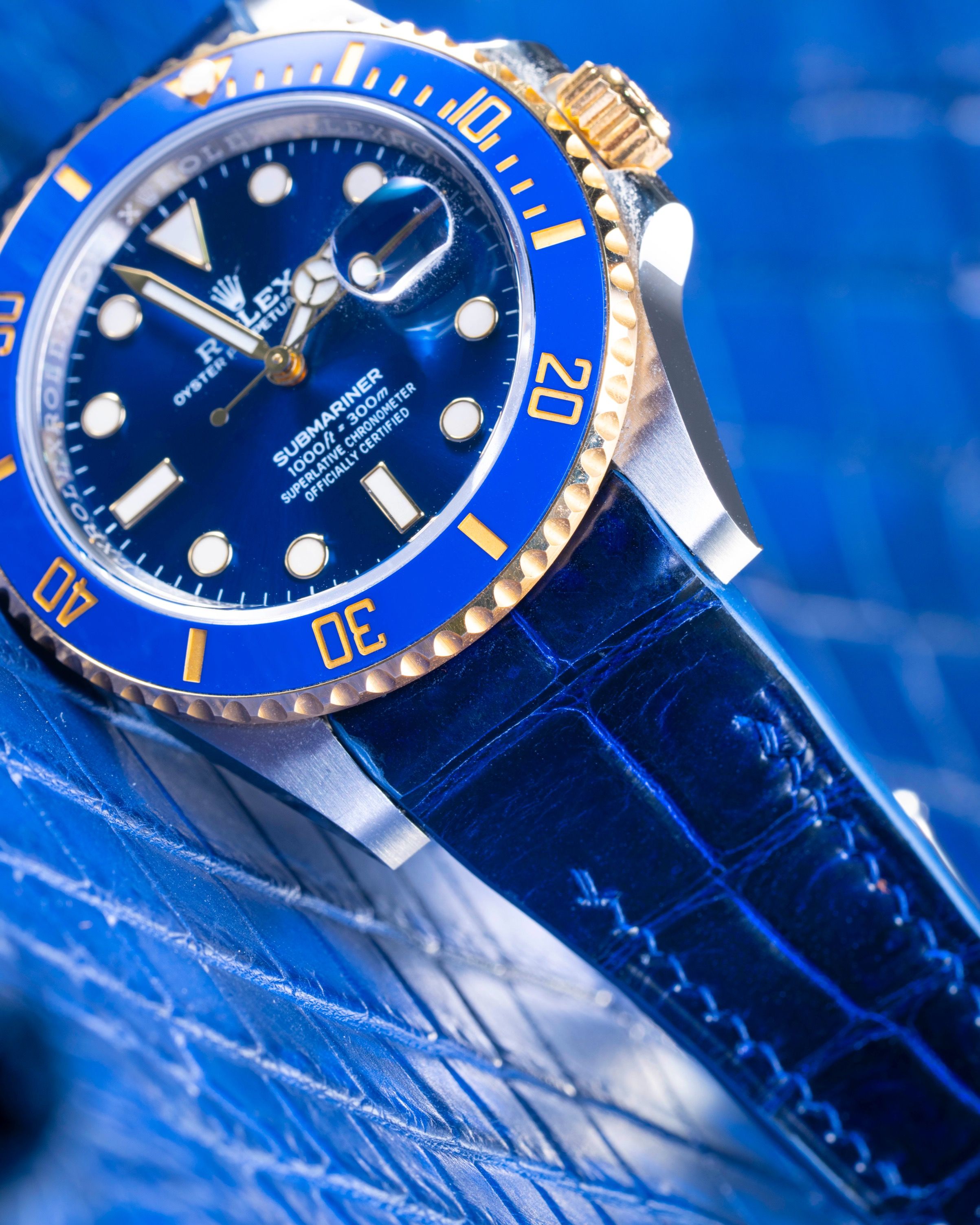 Handmade Hand stitched Watch Strap in Electric Blue Crocodile