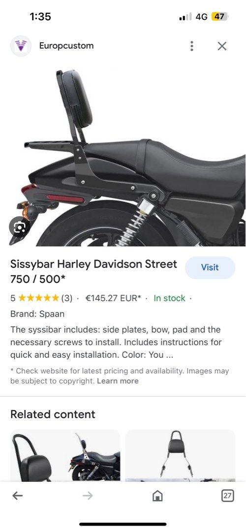 Sissy bar shop harley street 750