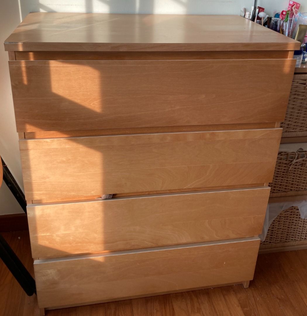 IKEA, MALM 4-drawer chest, white stained oak, Furniture & Home Living,  Furniture, Shelves, Cabinets & Racks (Ready-Made) on Carousell