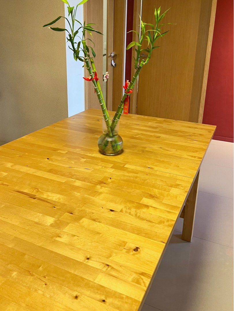 IKEA Norden extendable table in solid wood birch, with bench, Furniture