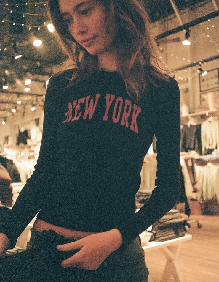 y2k black brandy melville ill meet you in new york eyes top