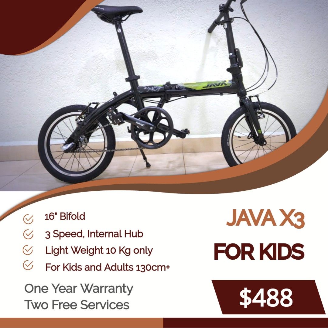 Java X3. Suitable for Kids and Adults 130cm 16 Bifold 3 Speed Internal Hub 10 Kg One Year Comprehensive Warranty Two Free Services