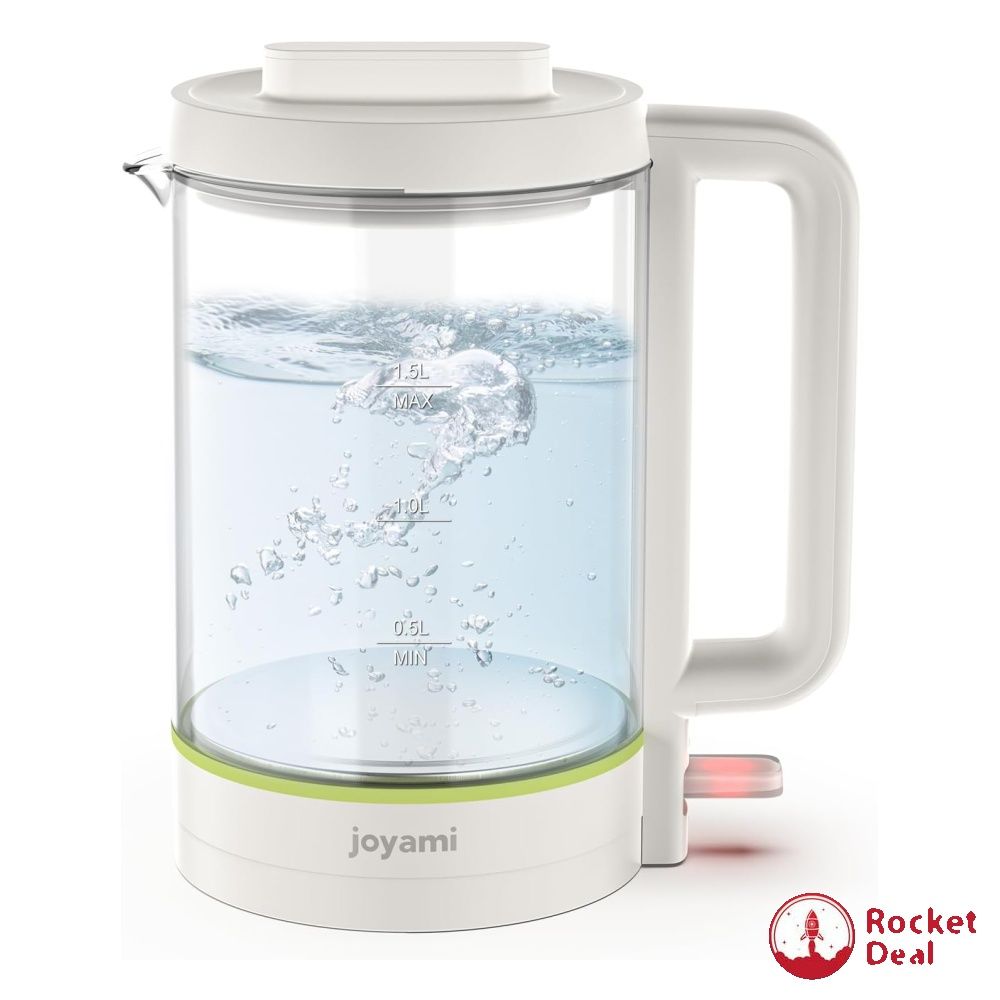 joyami Transparent Electric Kettle 1.5L Stainless Steel Glass Body Multi layer Protection